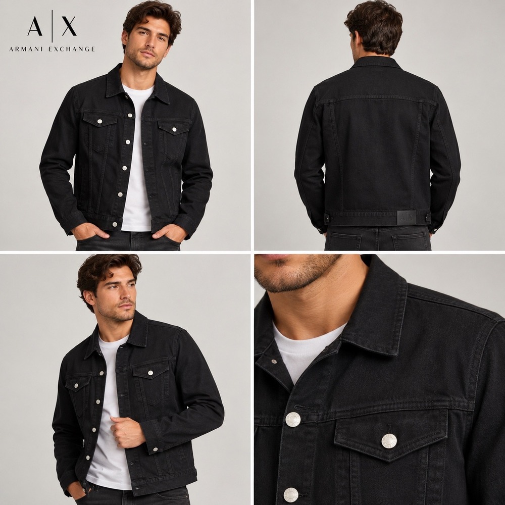 Armani Exchange Mens Black Denim Trucker Jacket 3GZB29 Z1AAZ XL